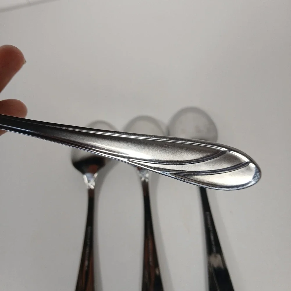 (4) Cambridge Medina Soup Spoon Stainless Steel Silverware Glossy Satin Frosted